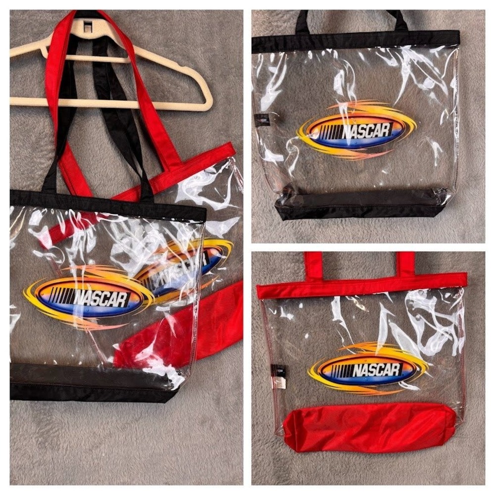 NASCAR Clear Tote Bag Set 2pc Stadium Approved Racing Logo Red Black Trim PVC